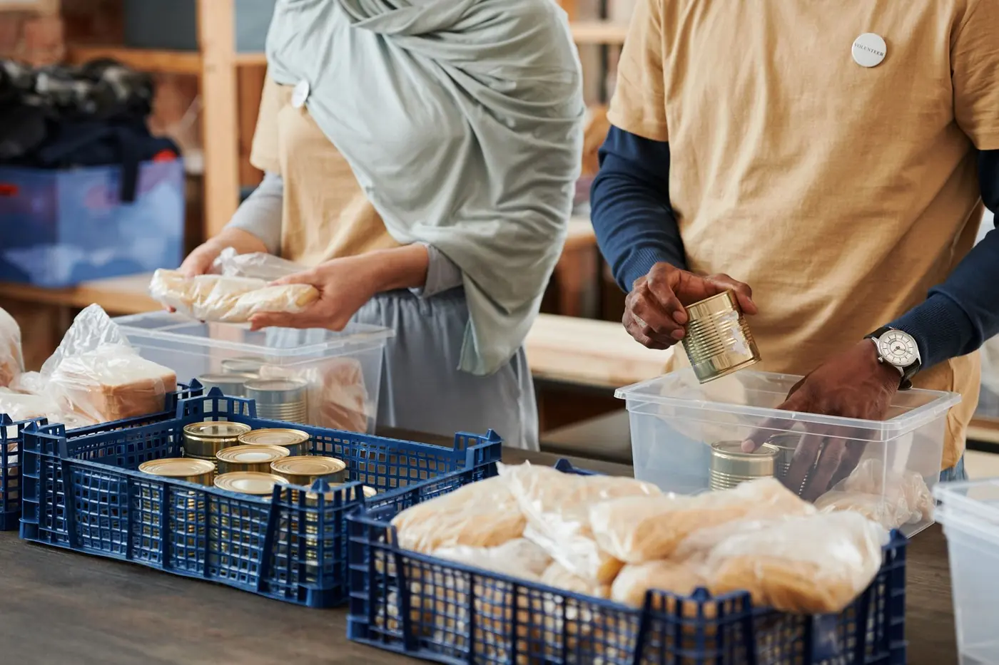 Volunteers preparing donations for distribution